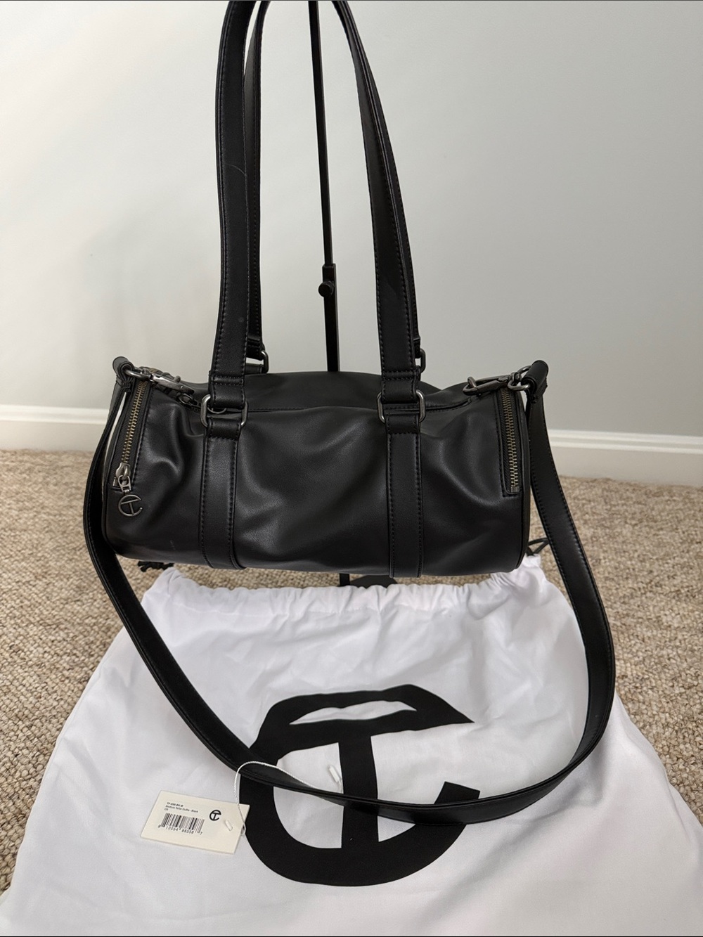 Telfar Black Vegan Leather Barrel Shoulder Bag